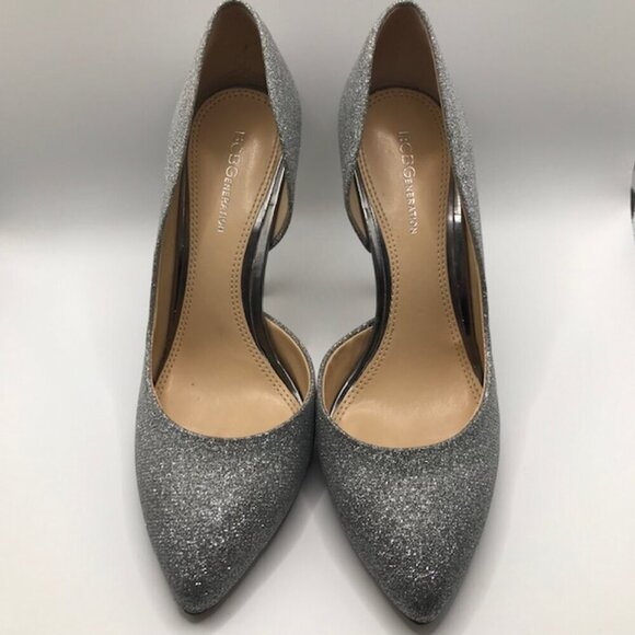 BCBGeneration Women's Silver Sparkly Pointed Toe D'Orsay Stilleto Pump Size 8 - Picture 5 of 10